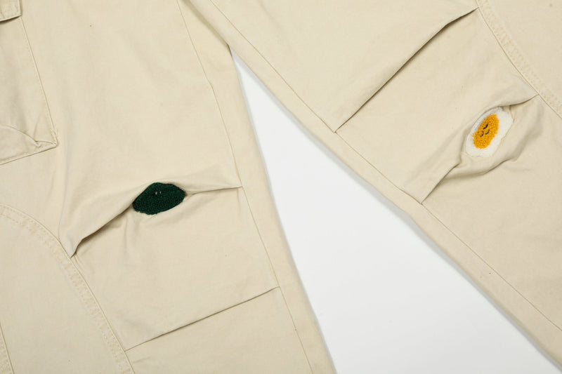 Chenille Cartoon Patch Cargo Pants | Wide-Leg Streetwear