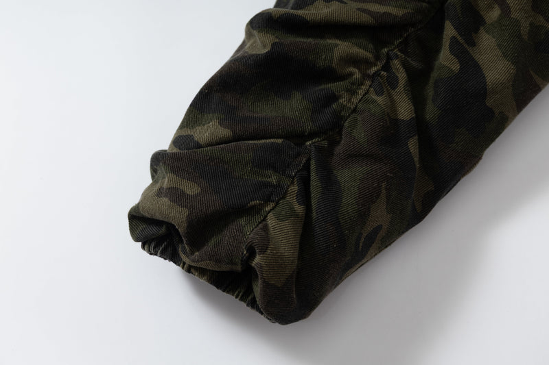 Omirad Camo Hook Detail Distressed Bomber Jacket with Hood