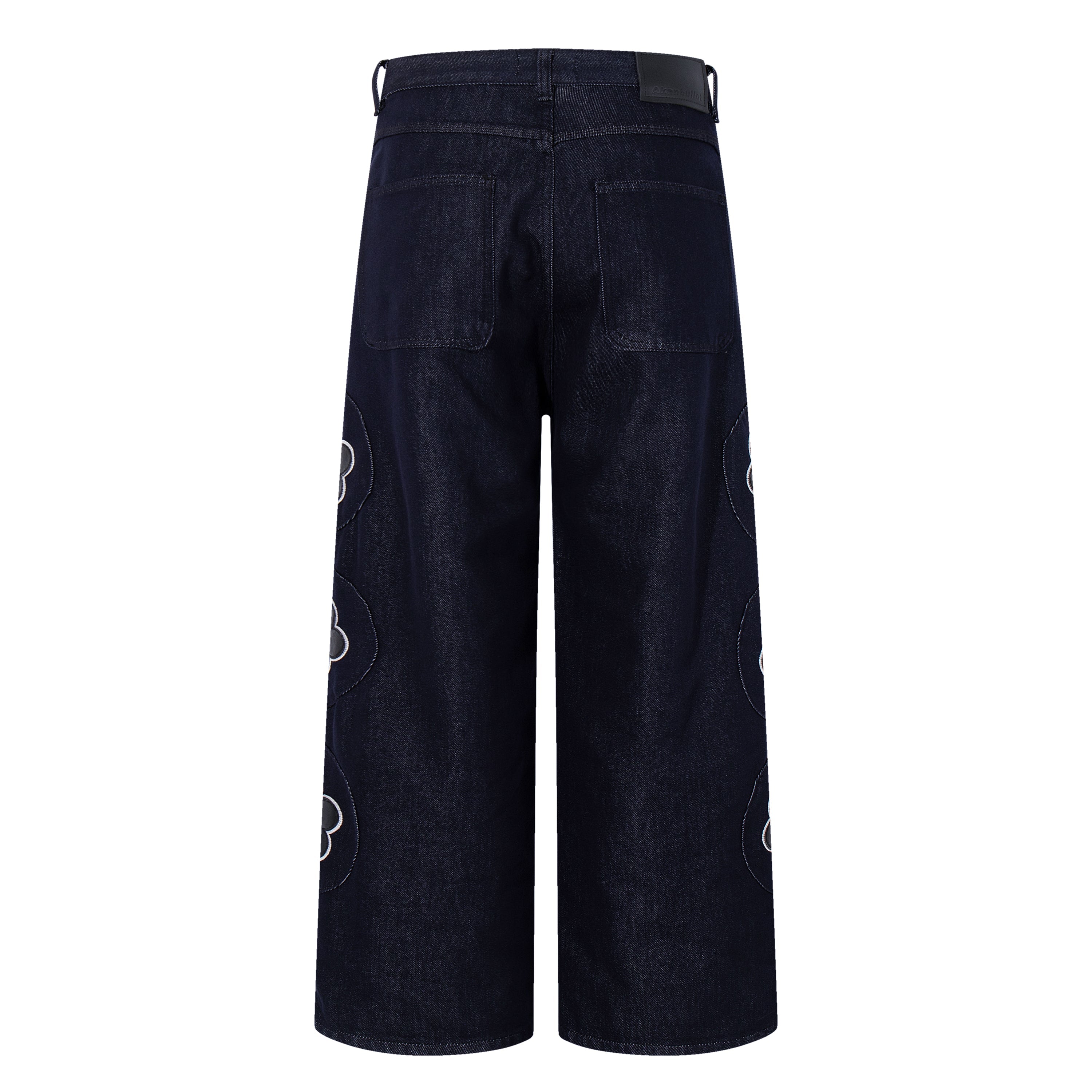 Omirad Floral Patch Wide-Leg Jeans | Dark Wash Streetwear Denim