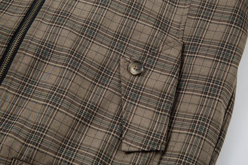 Vintage Plaid Stand-Collar Zip Jacket | Retro Check Pattern
