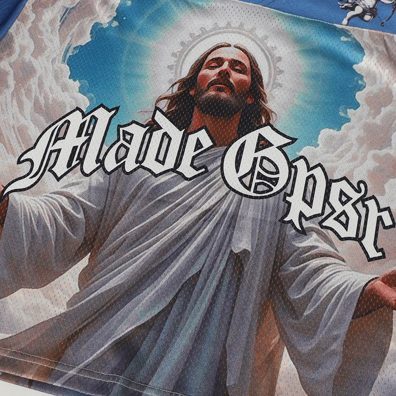 Made Gpsr Sacred Art Jesus Football Jersey | Blue Graphic
