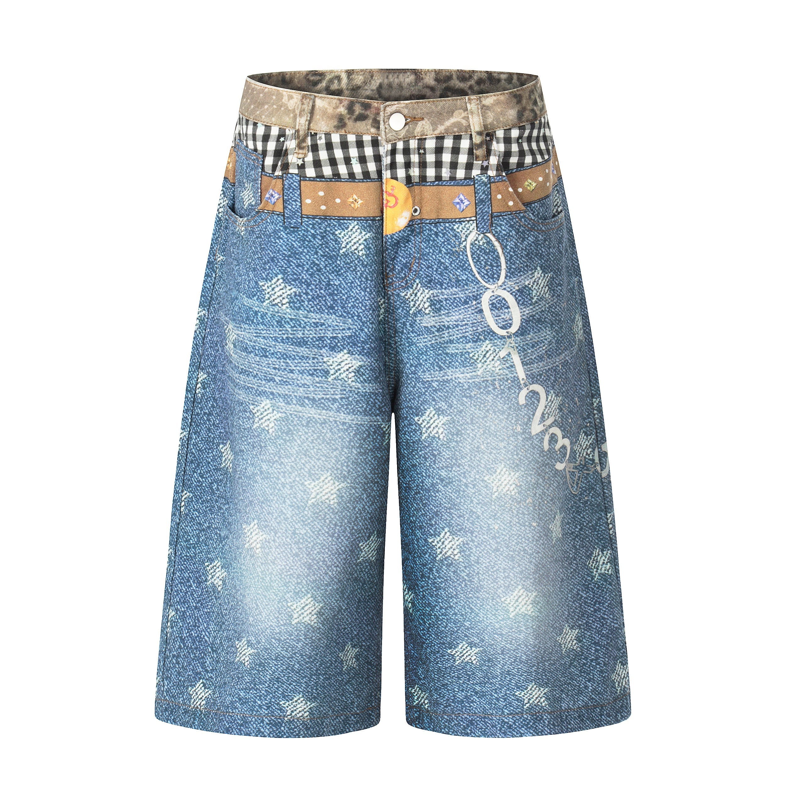 Omirad Vintage Patchwork Star-Wash Denim Shorts | Streetwear
