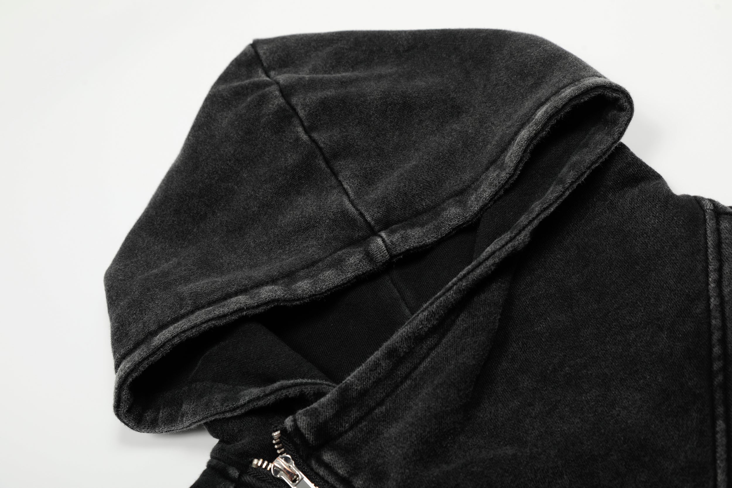 Asymmetric Zip Washed Hoodie Jacket | Streetwear Bomber