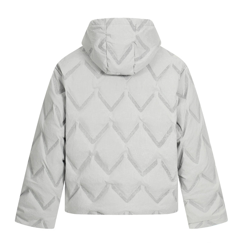 Quilted Hooded Puffer Jacket | Diamond Stitch Winter Coat