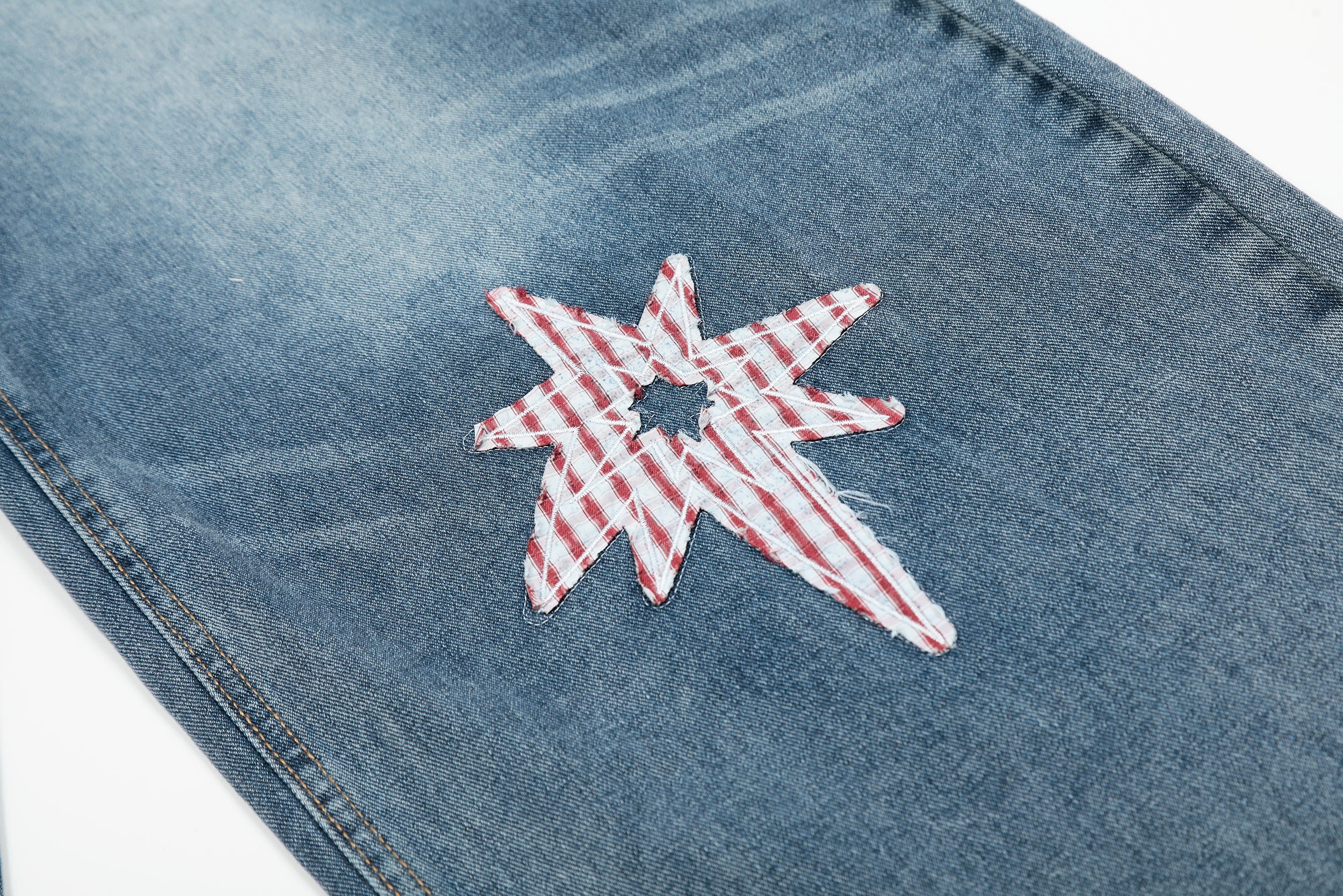 Gingham Star Patchwork Wide-Leg Jeans | Vintage Wash