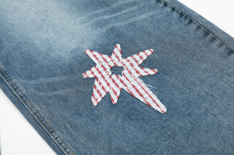 Gingham Star Patchwork Wide-Leg Jeans | Vintage Wash