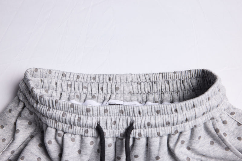 Polka Dot Wide-Leg Sweatpants with Stripe Detail | Omirad