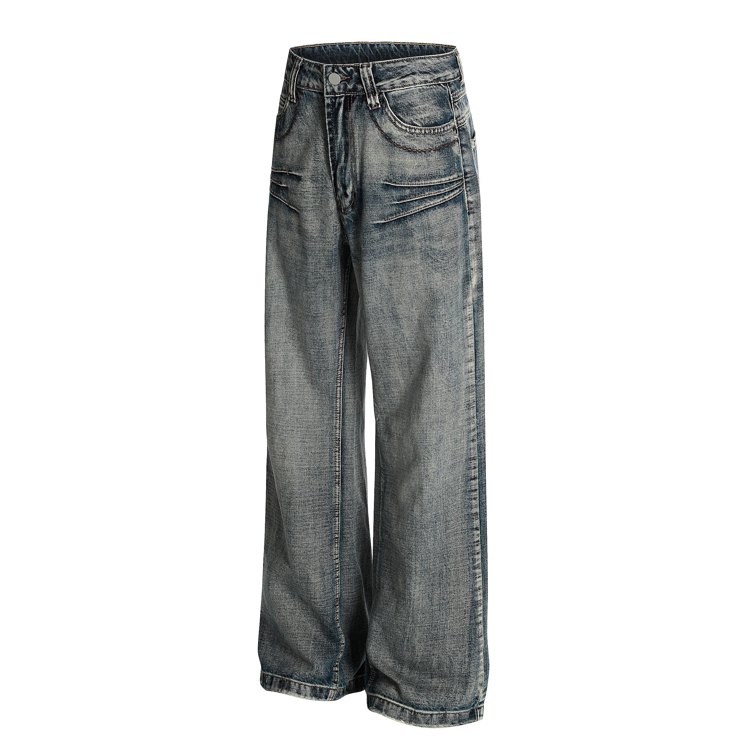Retro Creased Wide-Leg Denim Jeans | Vintage Wash Streetwear