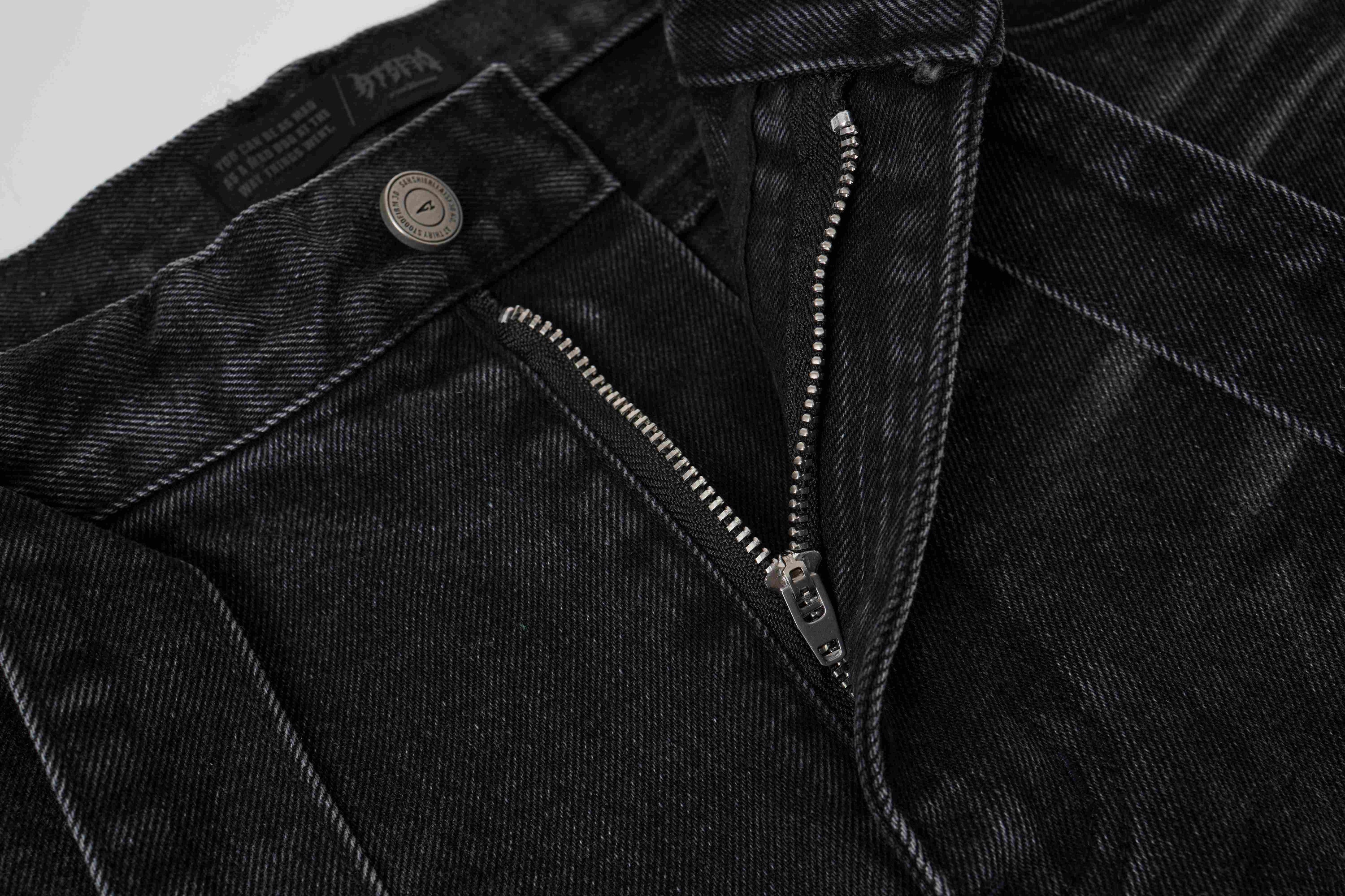 Spiderweb Panel Strap Denim Shorts | Washed Black Streetwear