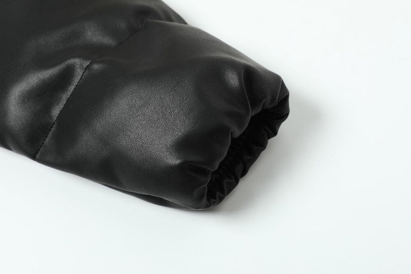 Omirad PU Gloss Bat-Ear Hooded Puffer Jacket | Black