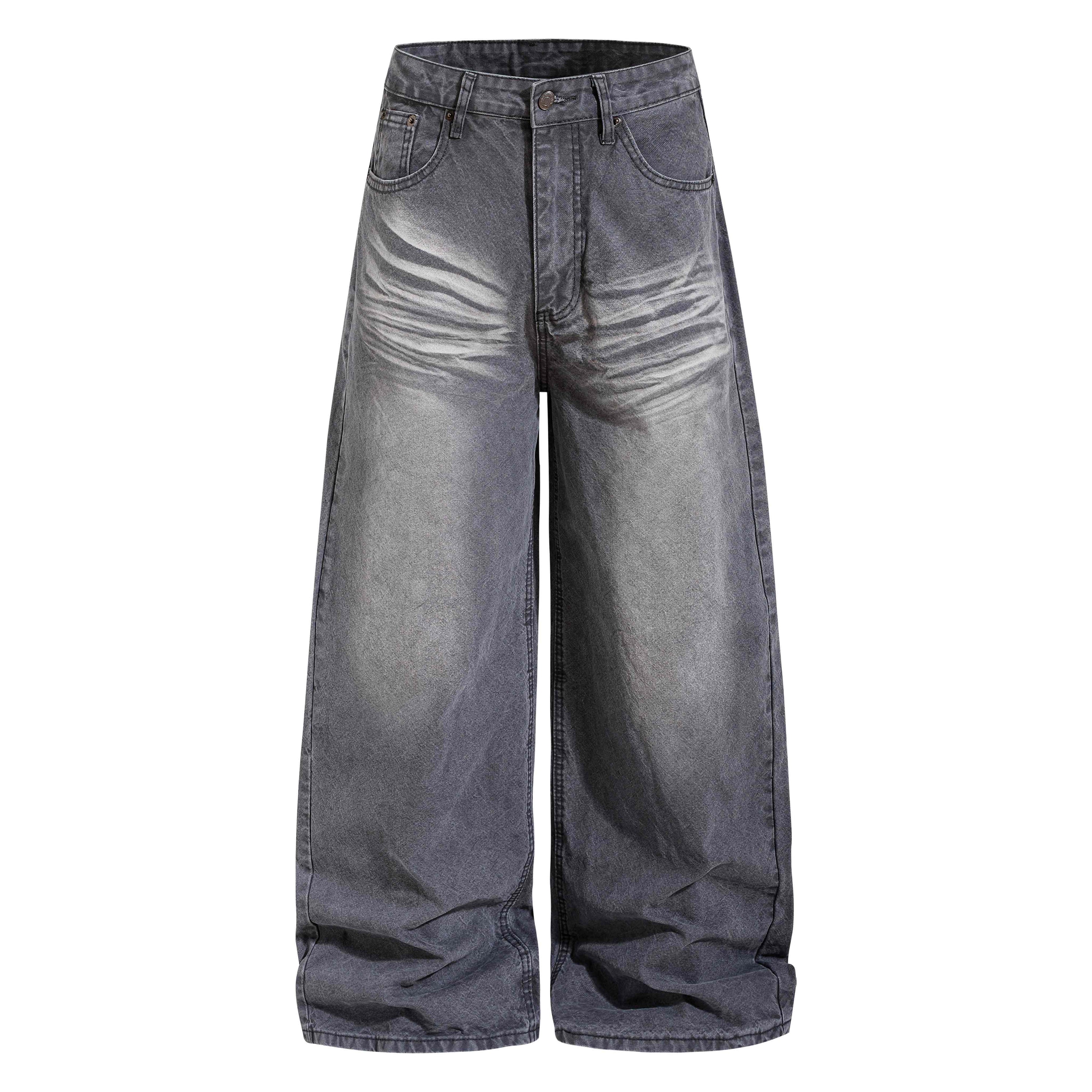 Vintage Fade Wide-Leg Denim Pants | Washed Streetwear Jeans