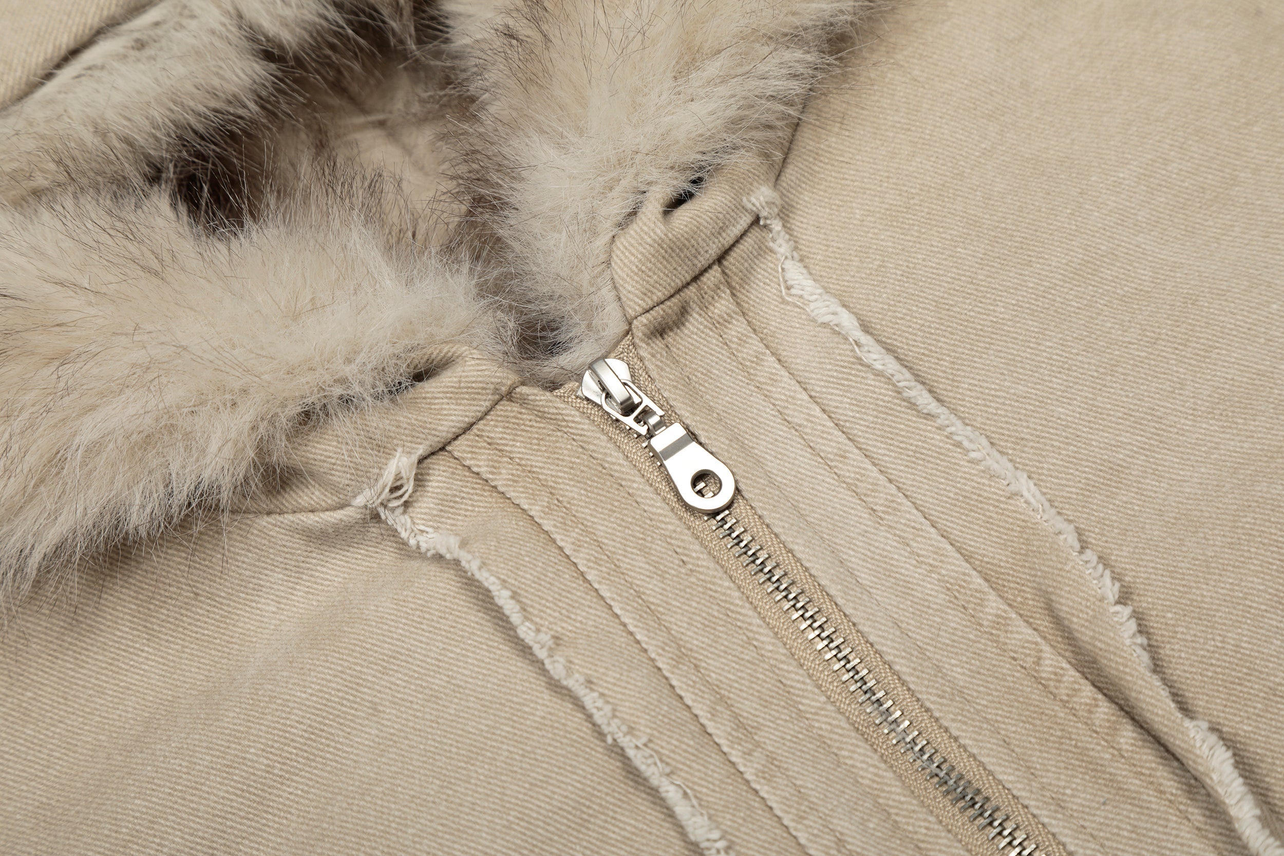Washed Shearling-Lined Denim Hooded Bomber Jacket