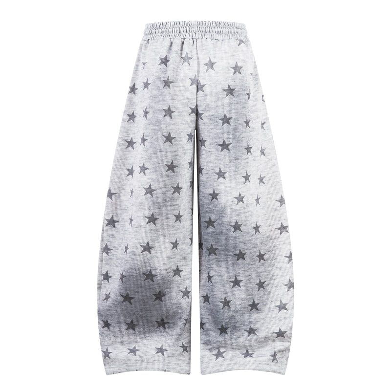 Star Print Wide-Leg Sweatpants with Contrast Side Stripes