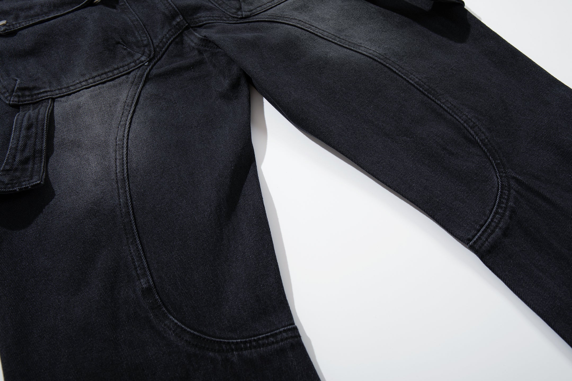 Omirad Shredded Ribbed Black Wide-Leg Cargo Jeans
