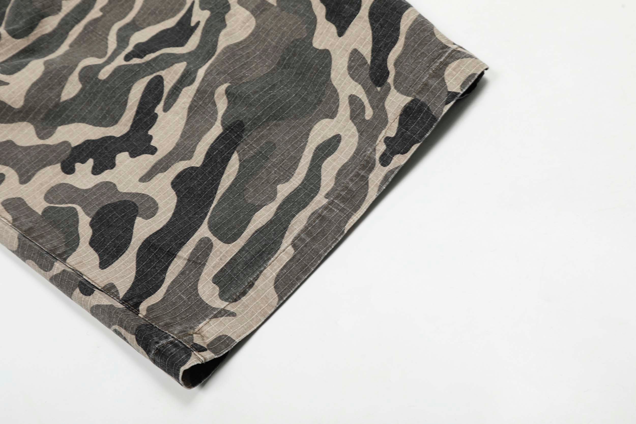 Grey Camo Barrel Pants | Wide-Leg Ripstop Cotton Trousers