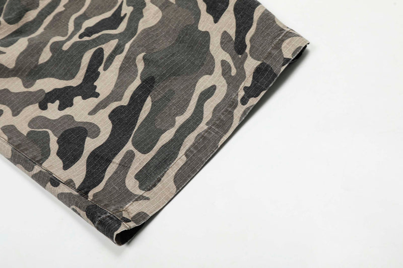 Grey Camo Barrel Pants | Wide-Leg Ripstop Cotton Trousers