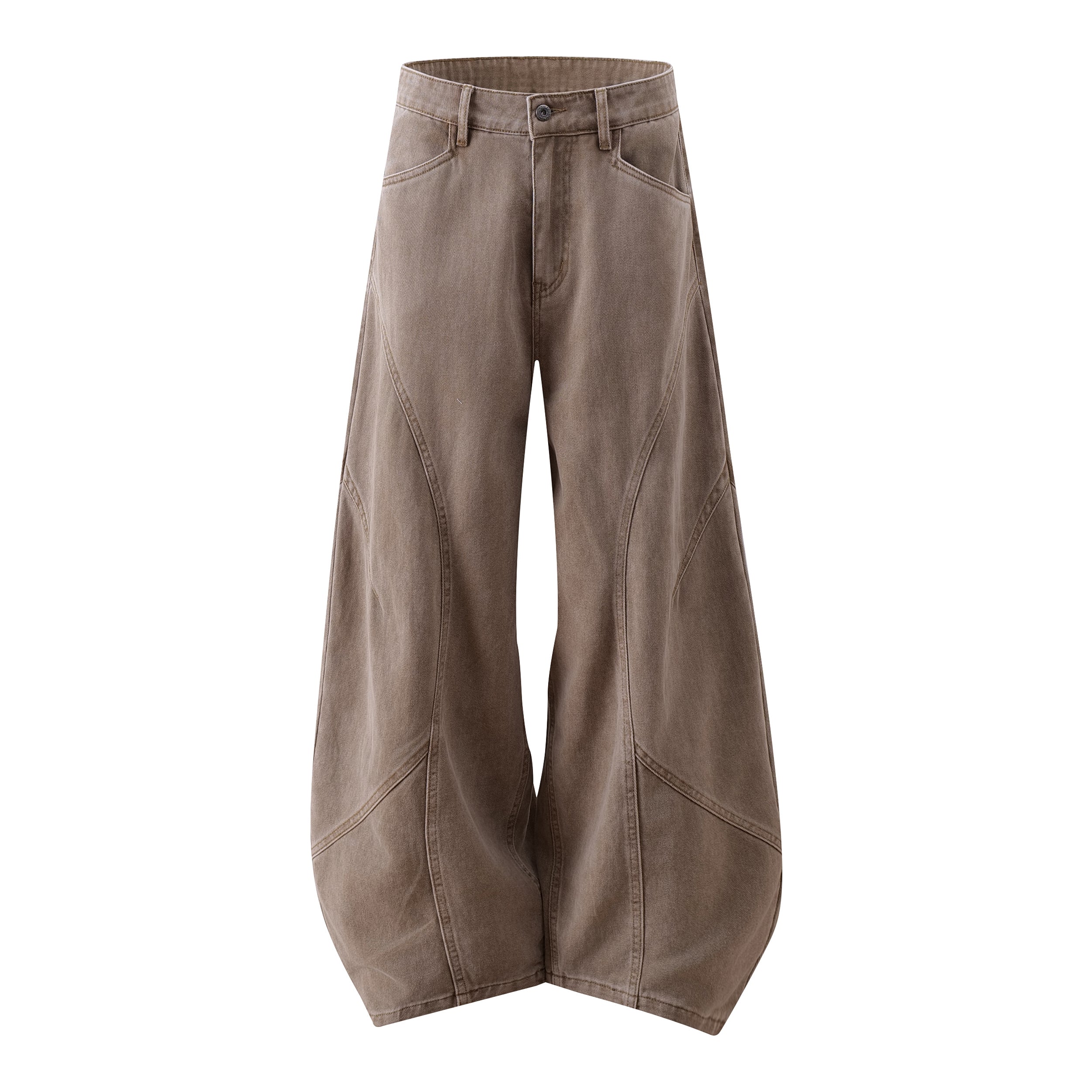 Curved-Panel Balloon Wide-Leg Jeans | Sculpted Streetwear Denim