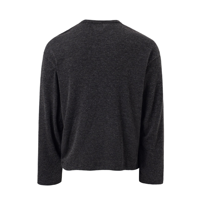 Black ribbed long-sleeve crew neck tee back view