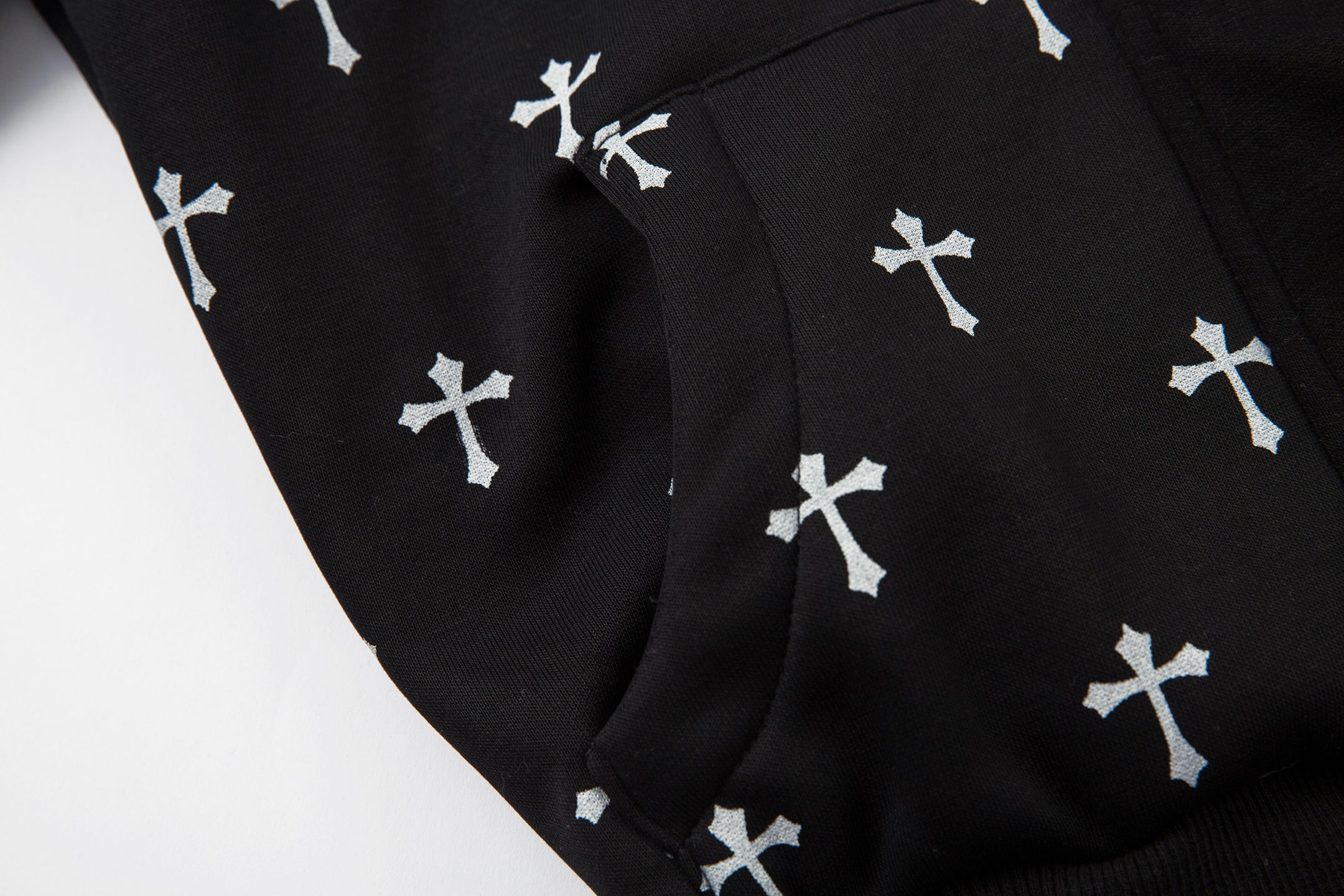 Gothic Cross Print Faux Fur Hooded Bomber Jacket
