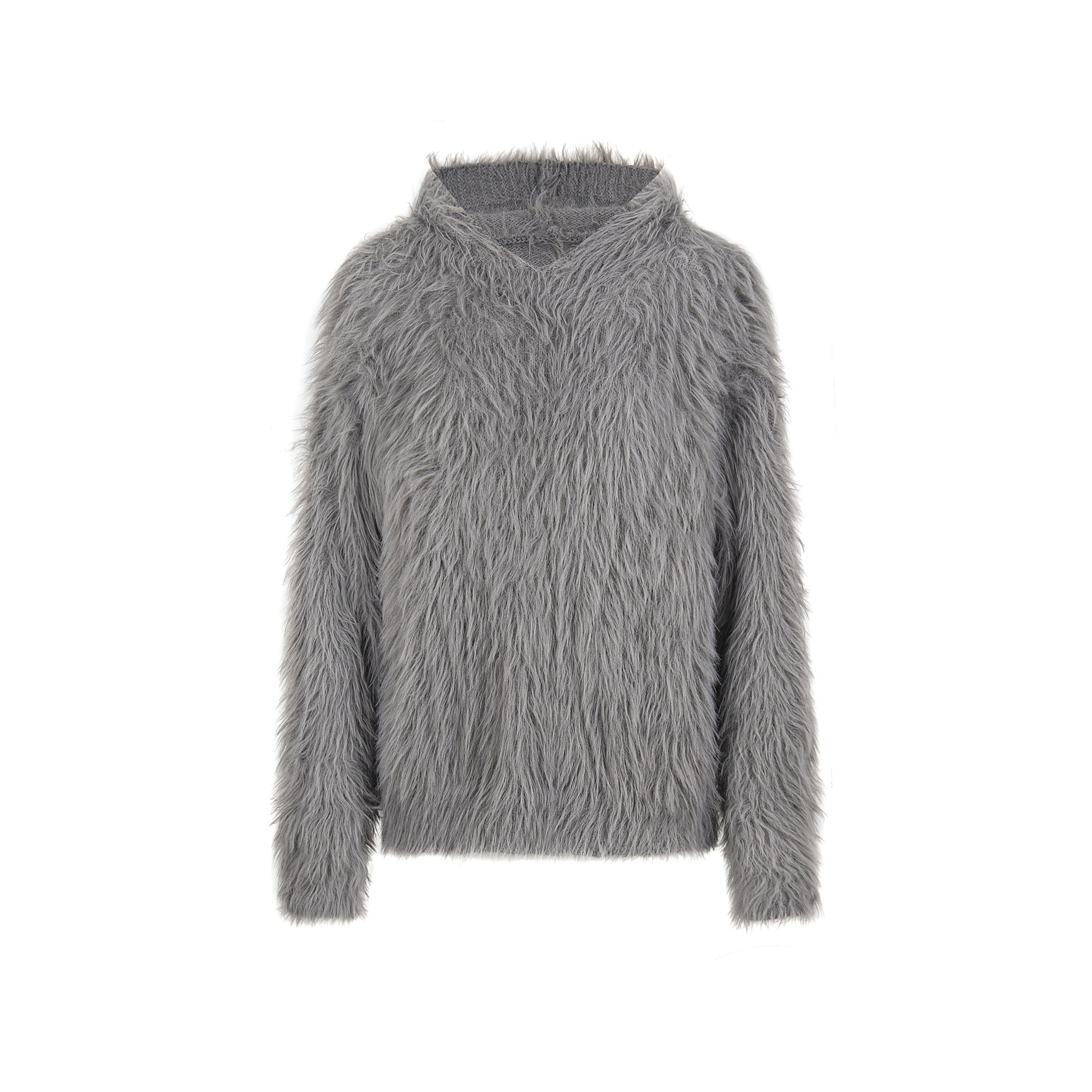 Omirad Long-Fur Graphic Sweater | Pink Shaggy Knit Pullover
