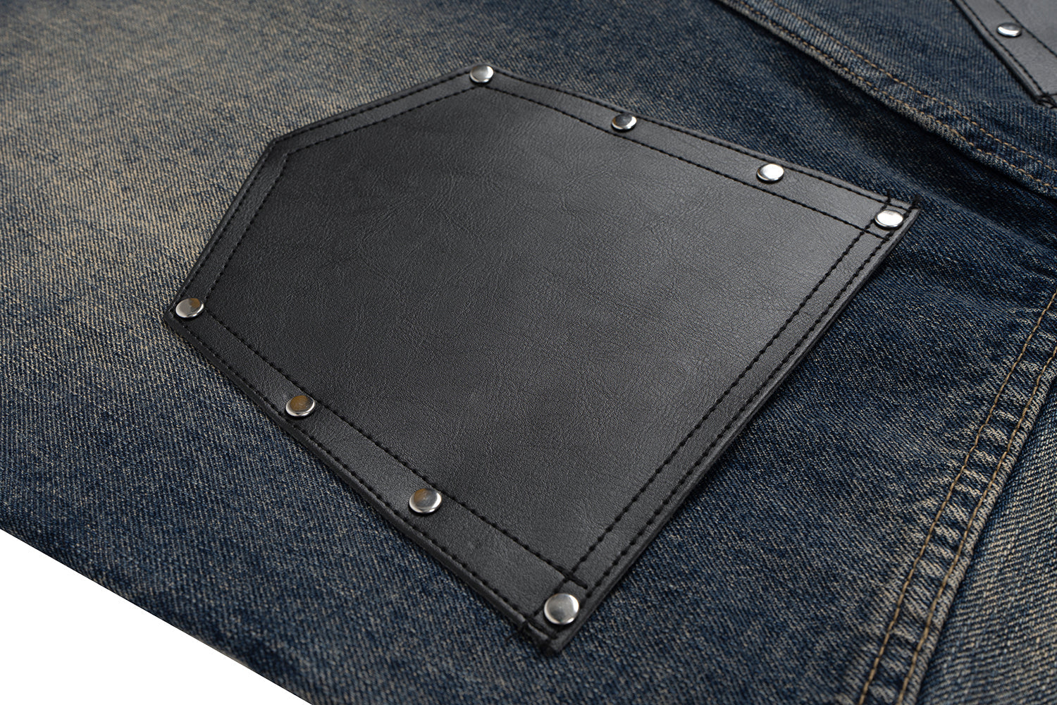 Omirad Distressed Wide-Leg Denim Jeans with Leather Patch Pockets