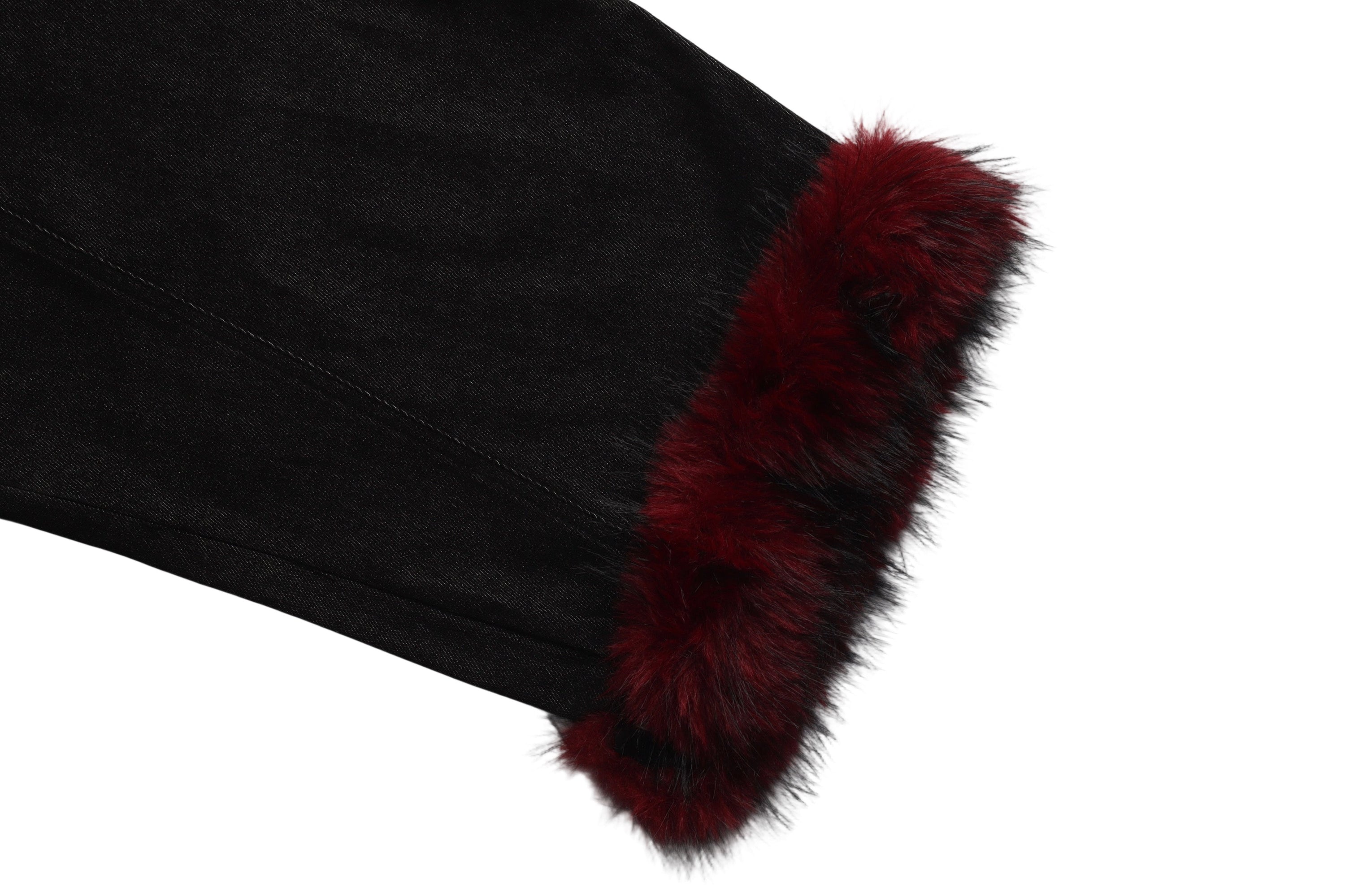 Omirad Flannel-Lined Faux Fur Barrel Leg Denim Pants