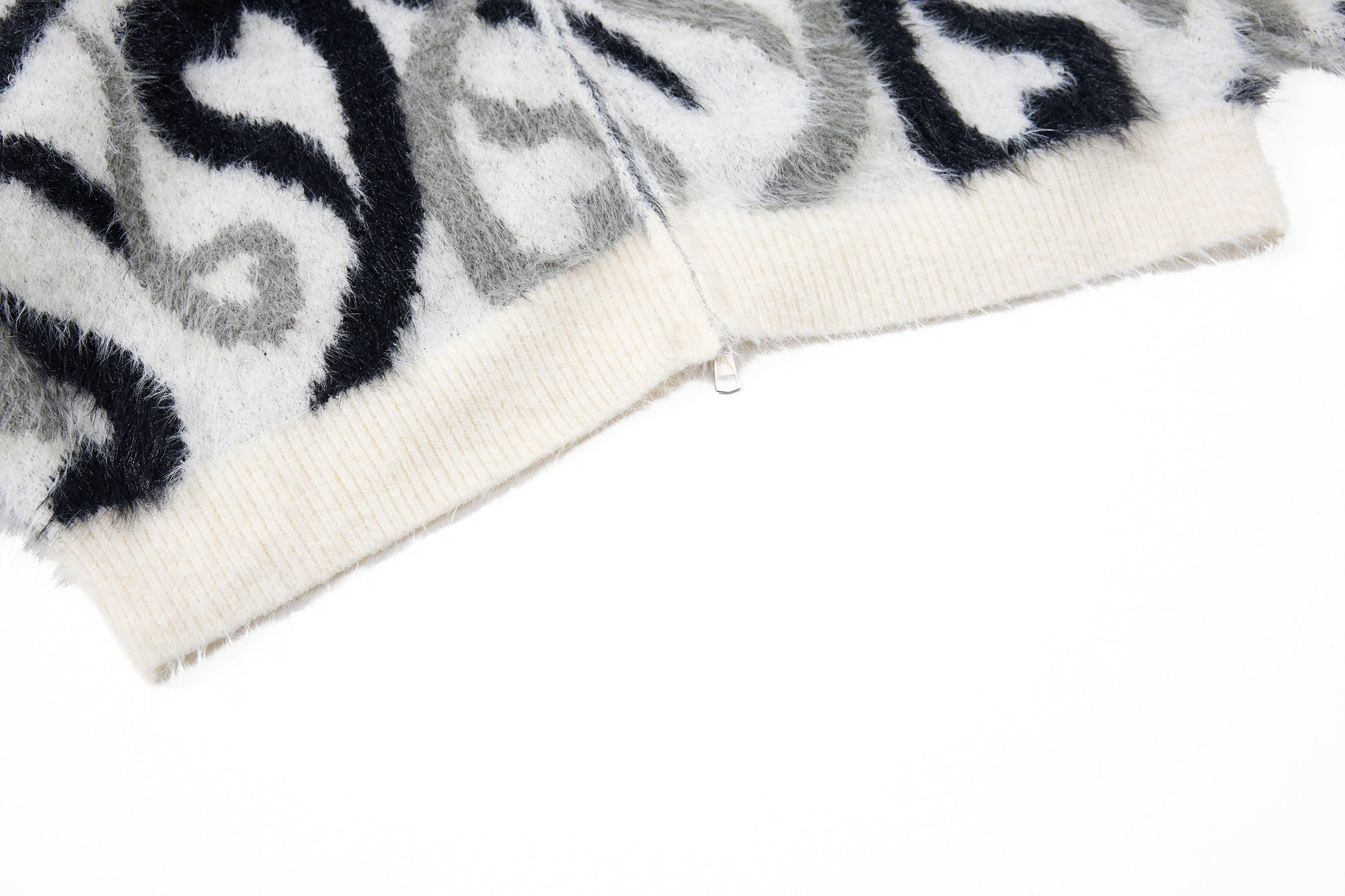 Abstract Flame Pattern Faux-Fur Zip Hoodie | Streetwear