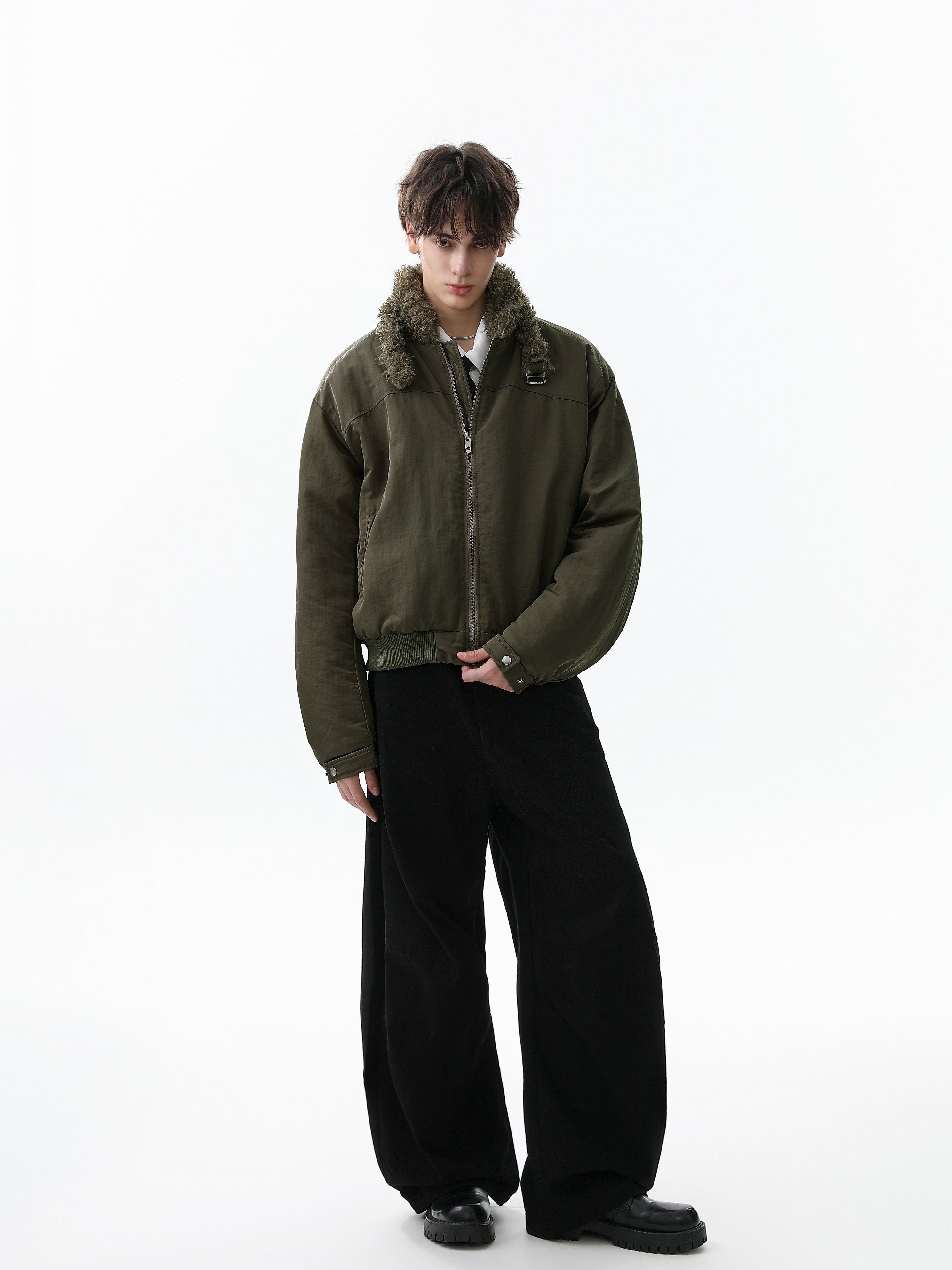 Faux Fur Collar Bomber Jacket | Military Streetwear