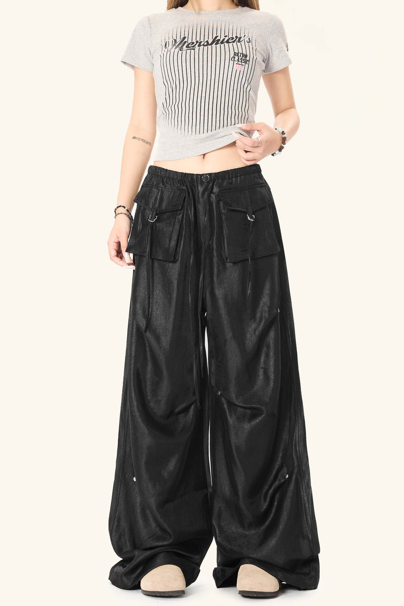 Omirad Glossy Utility Cargo Pants | Wide Leg Barrel Fit