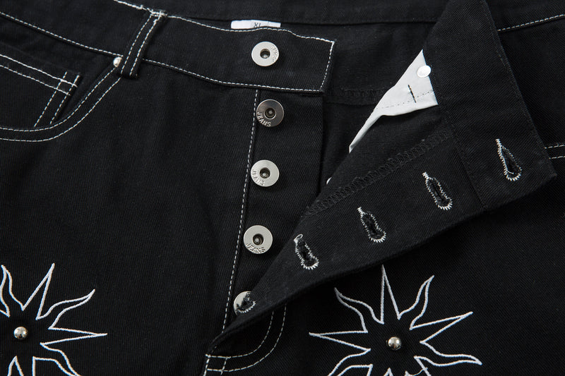 Heraldic Embroidered Wide-Leg Jeans | Lion & Star Denim