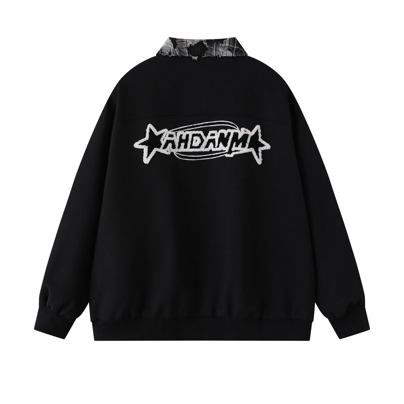 Patchwork Cat Varsity Jacket | Graphic Star Embroidery
