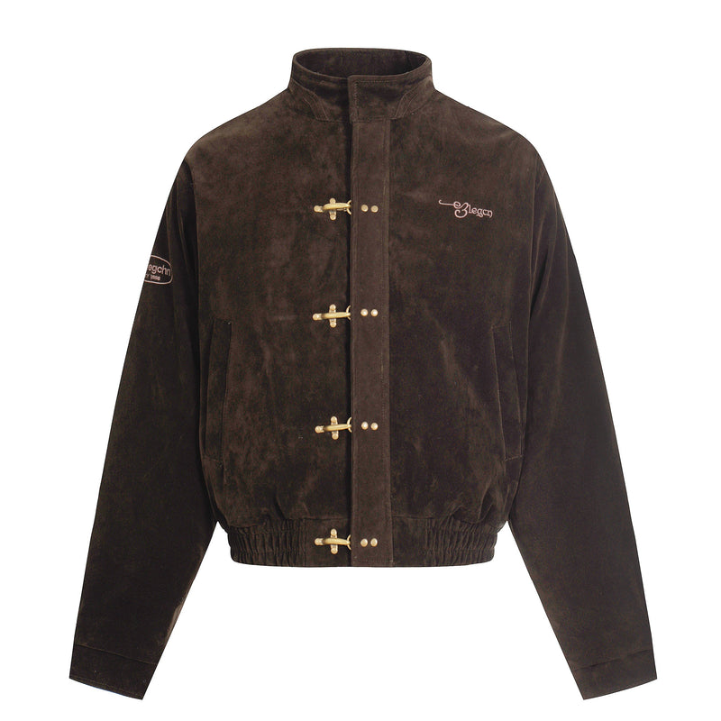 Omirad Embroidered Suede Metal Clasp Bomber Jacket