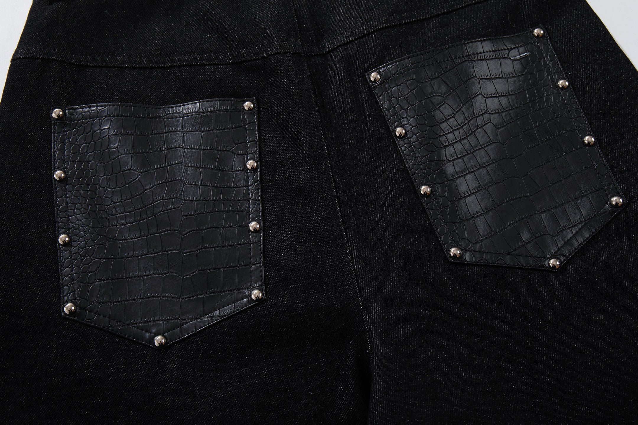 Omirad Panel-Detail Wide Leg Denim Pants with Rivets
