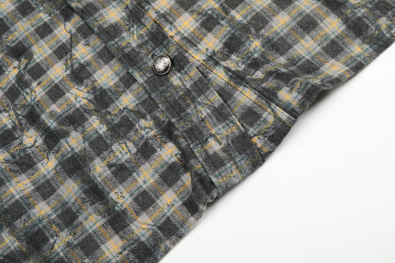 Omirad Vintage Washed Plaid Button-Up Jacket | Cropped Boxy Fit