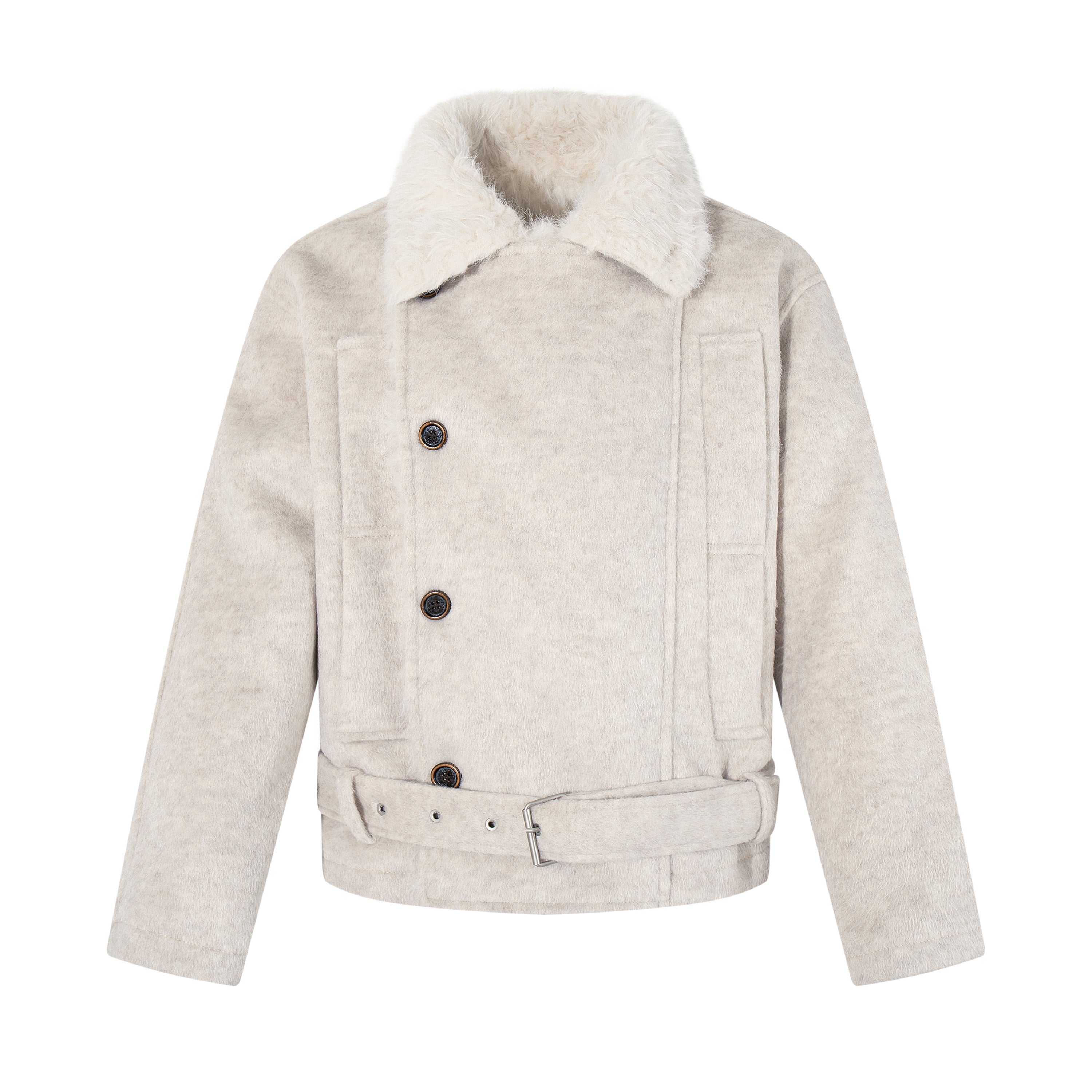 Faux Fur Collar Belted Cropped Jacket | Omirad