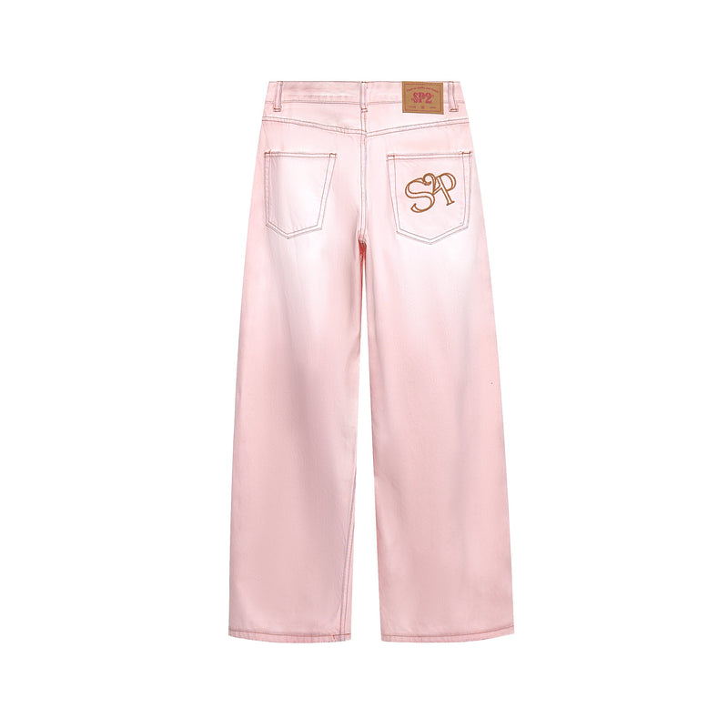 Faded Pink Wide-Leg Denim Pants | SP2 Logo | 100% Cotton
