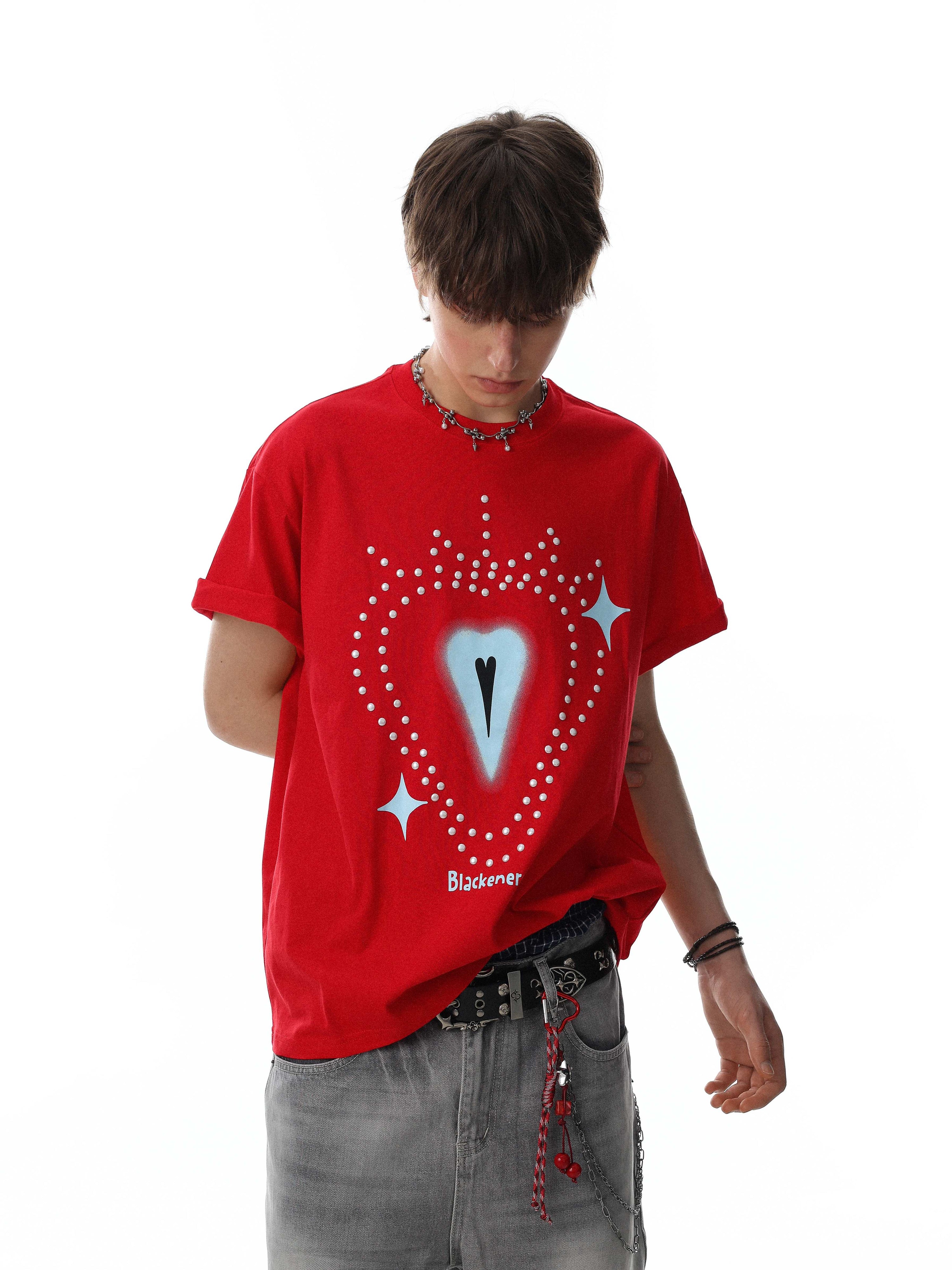 Omirad Crystal Heart Graphic Tee | Rhinestone Dot Print