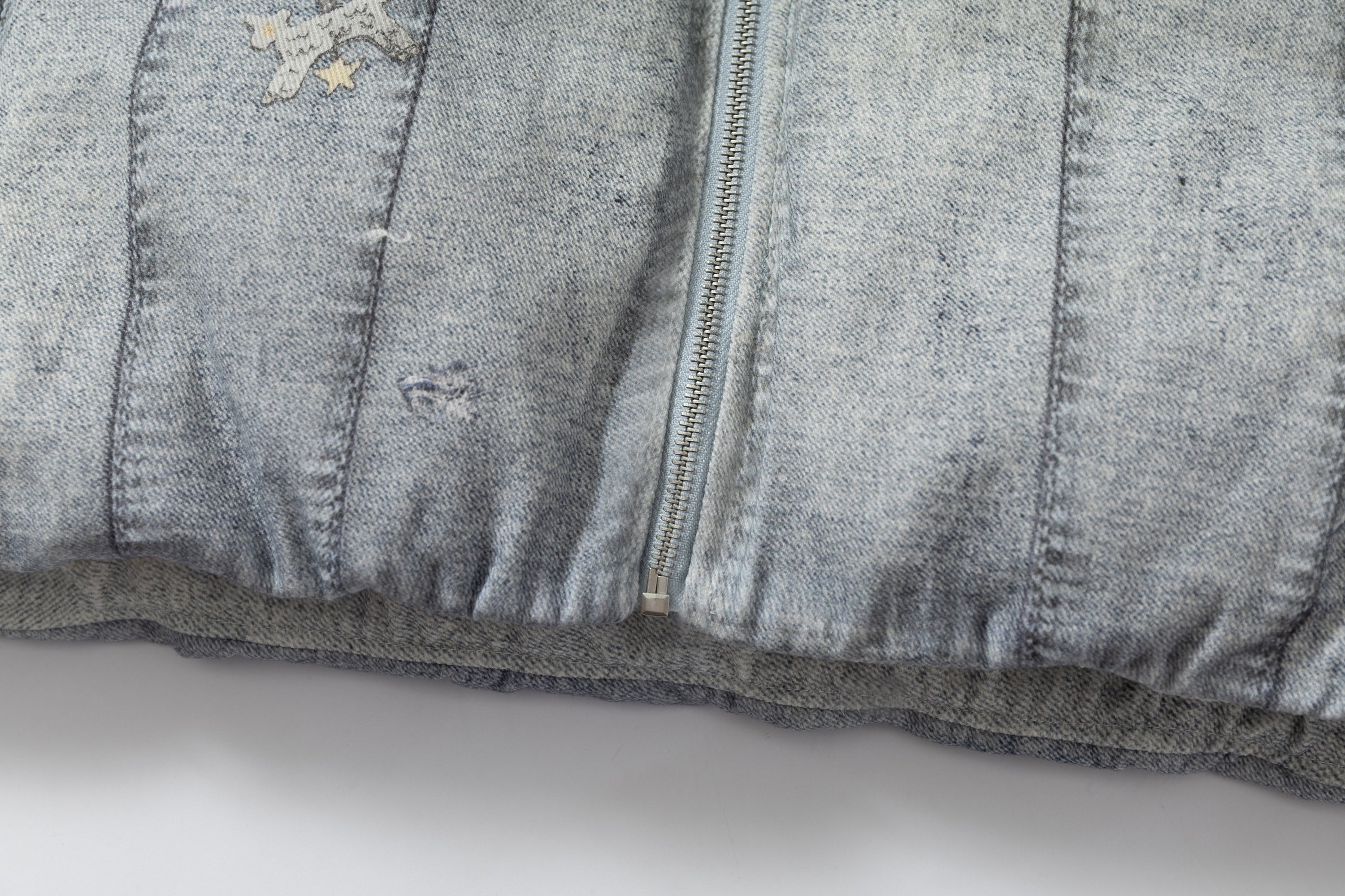 Omirad Patchwork Distressed Denim Puffer Jacket