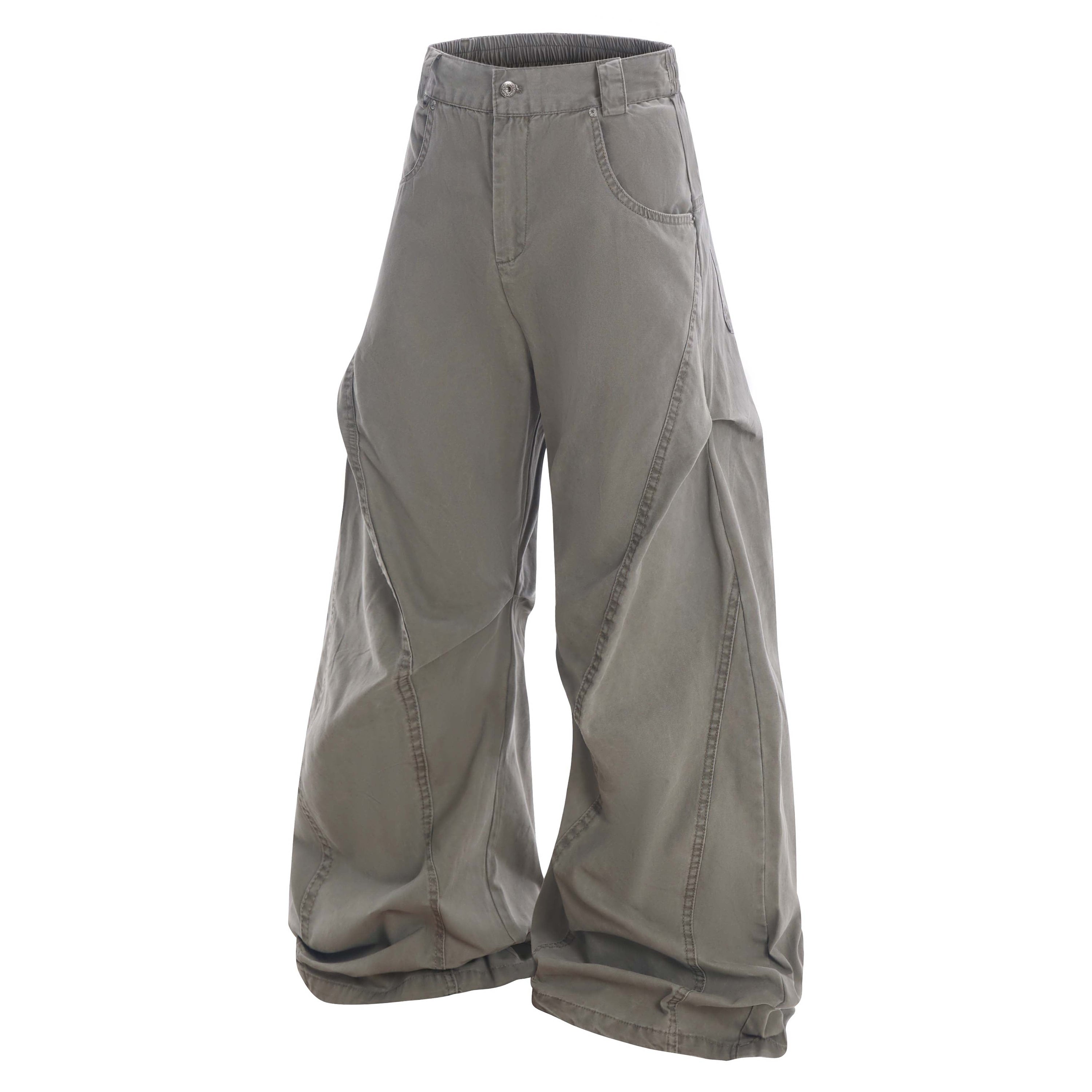 Curved Seam Washed Wide-Leg Pants | Oversized Street Style