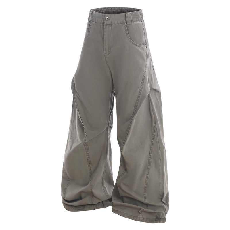 Curved Seam Washed Wide-Leg Pants | Oversized Street Style