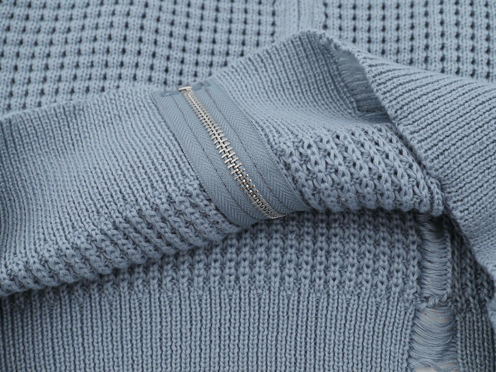 Omirad Waffle Knit Badge Zip Cardigan | Distressed Street Jacket