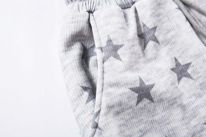 Star Print Wide-Leg Sweatpants with Contrast Side Stripes