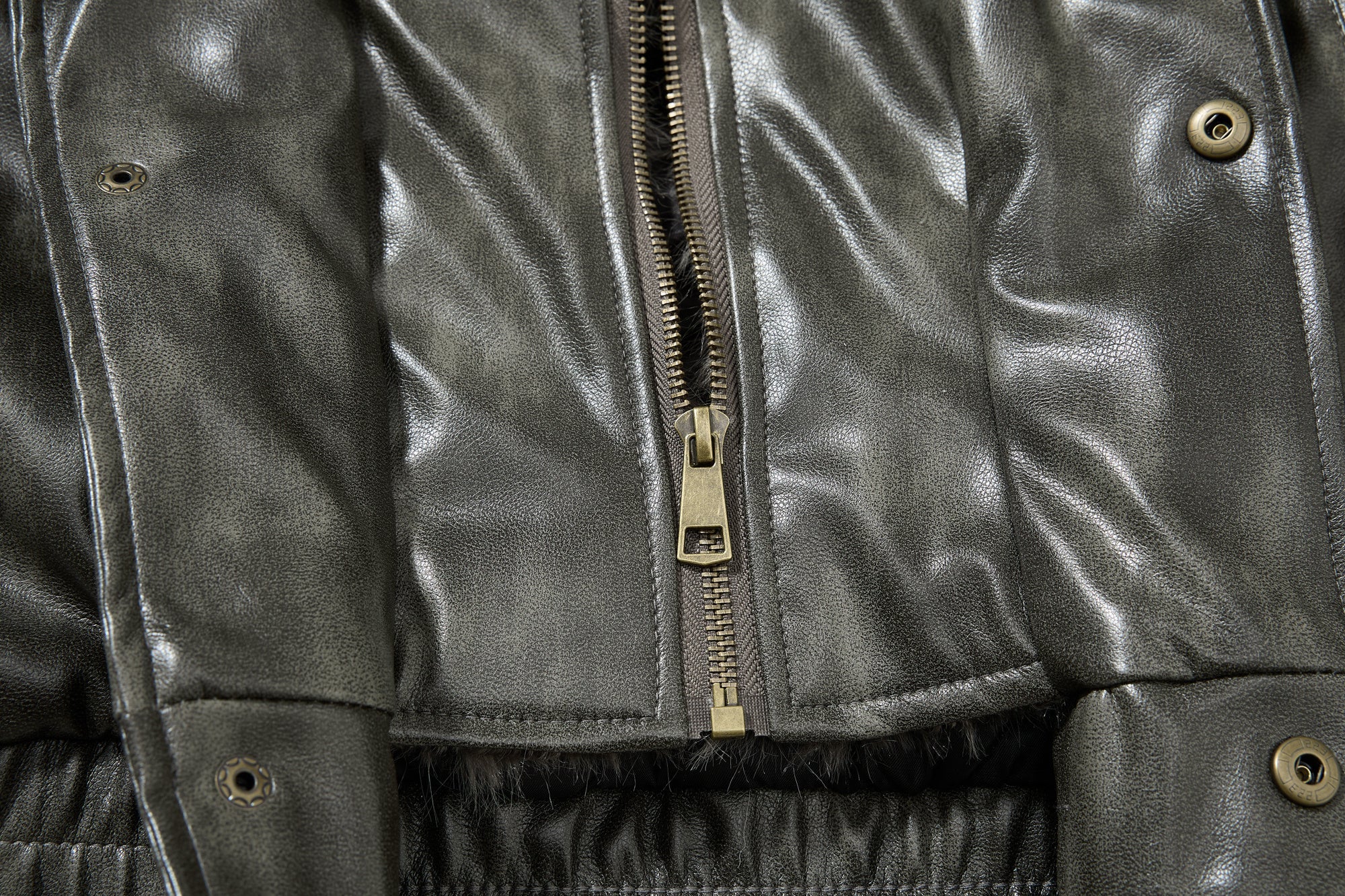 Omirad Faux Leather Bomber Jacket with Faux Fur Collar