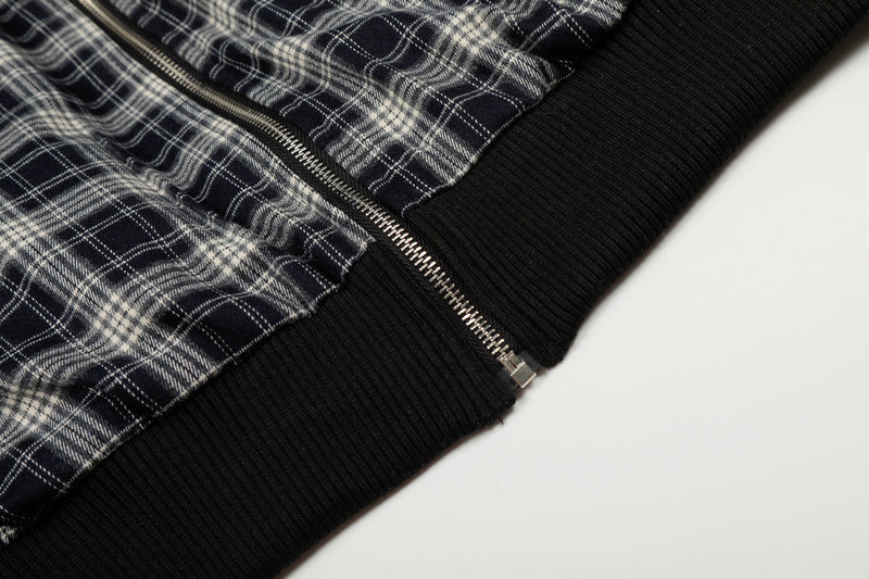 Omirad Plaid Hybrid Bomber Jacket | Contrast Sleeve Streetwear