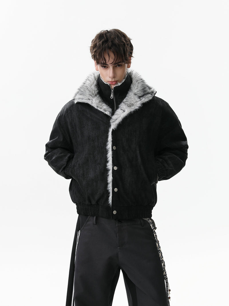Faux Fur Trim High-Neck Bomber Jacket | Streetwear