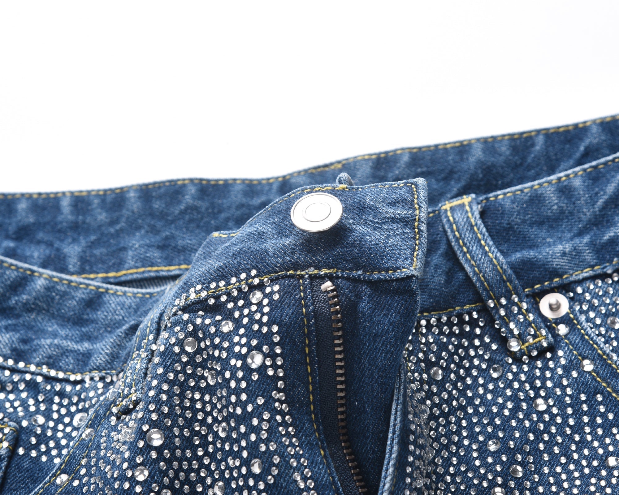Rhinestone Burst Wide-Leg Black Denim Jeans | Omirad