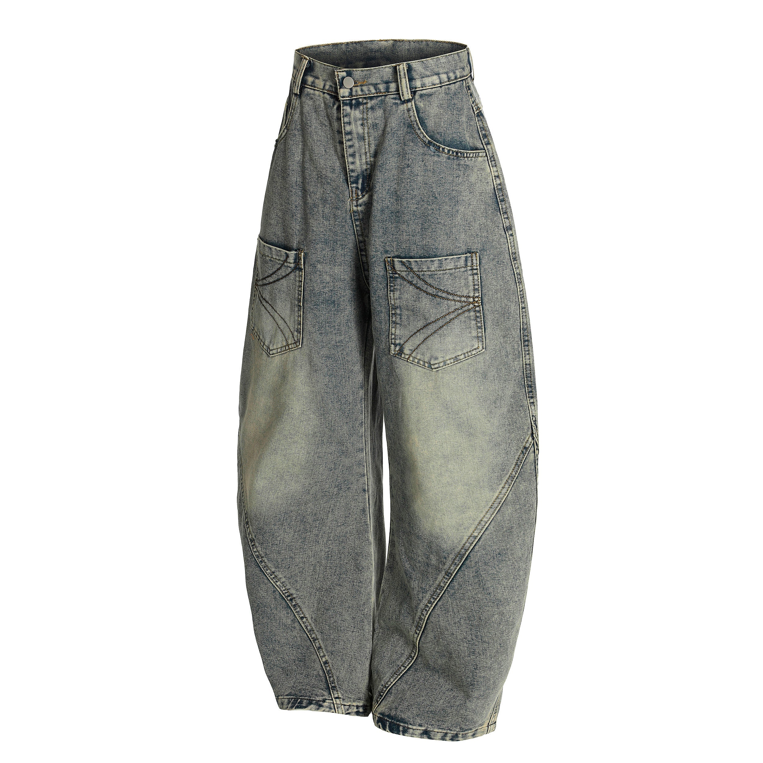 Omirad Arc Stitch Wide-Leg Denim Jeans | Y2K Streetwear