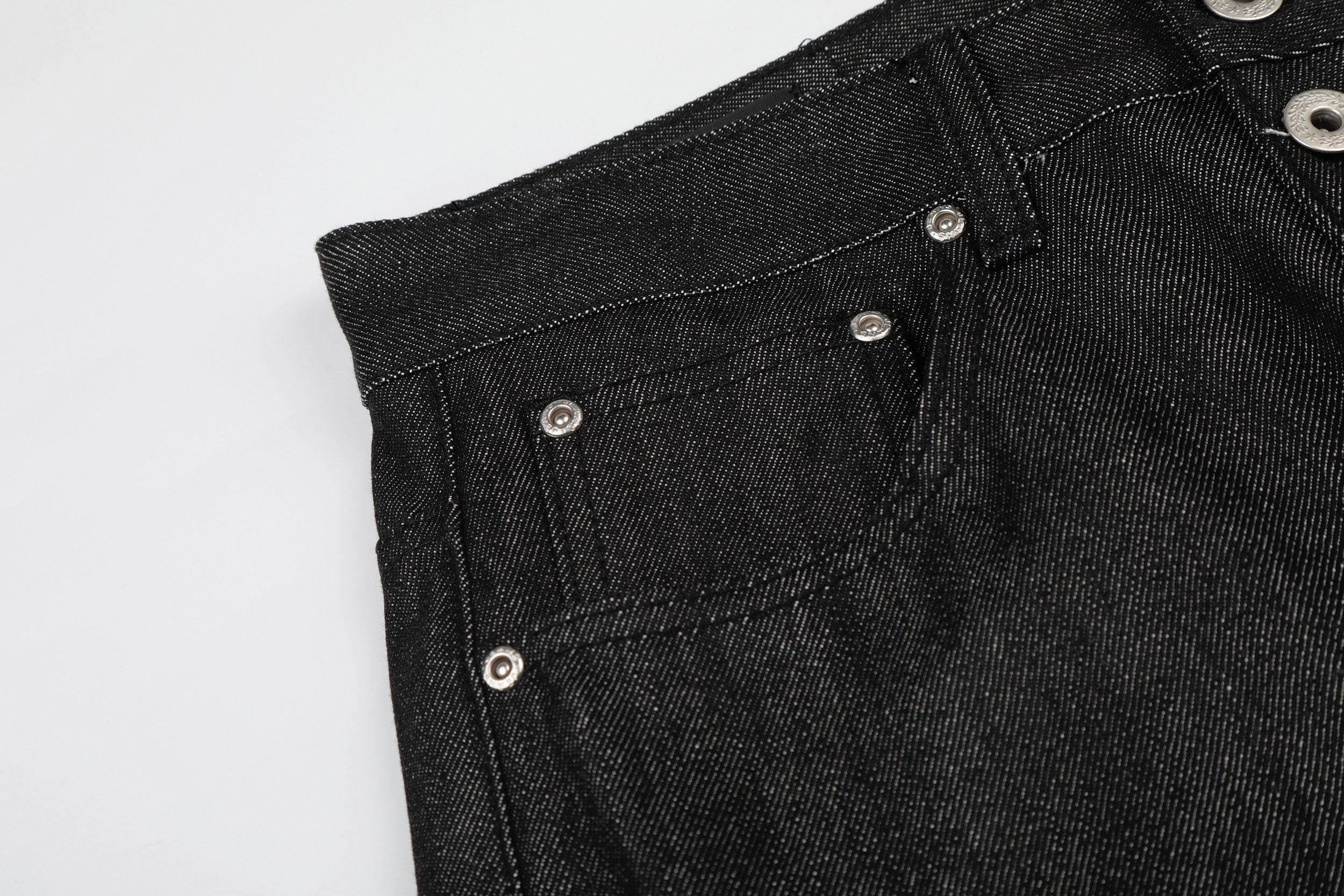 Black Raw Denim Wide Leg Jeans | Button Fly | Omirad