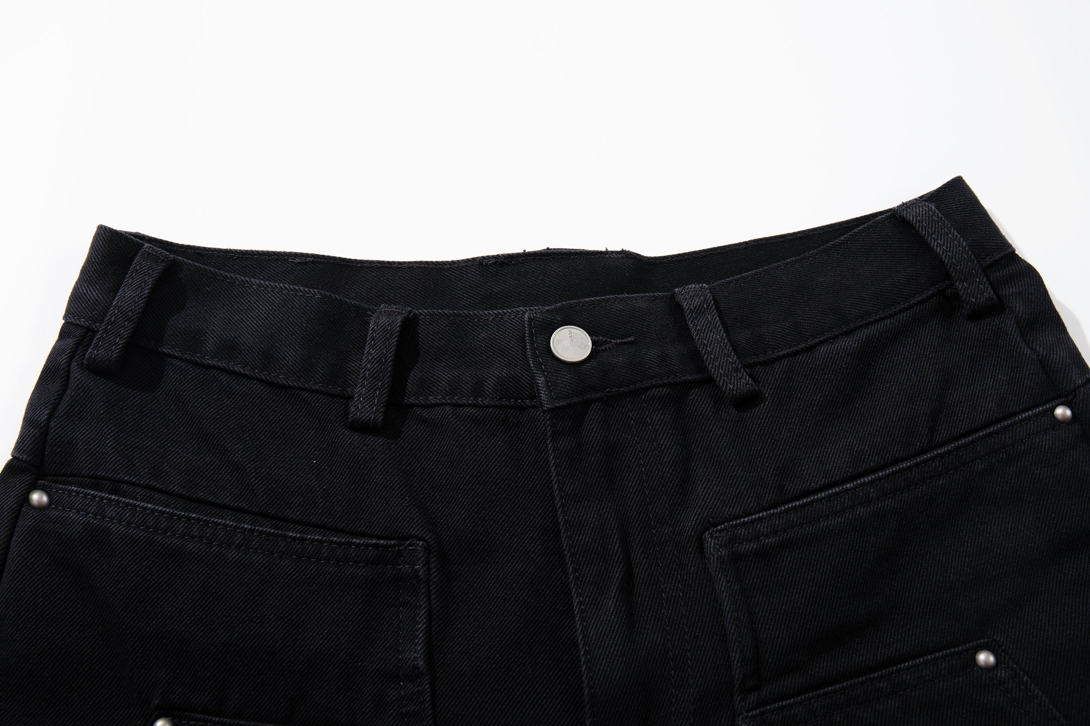 Omirad Studded Utility Wide-Leg Jeans | Black Denim