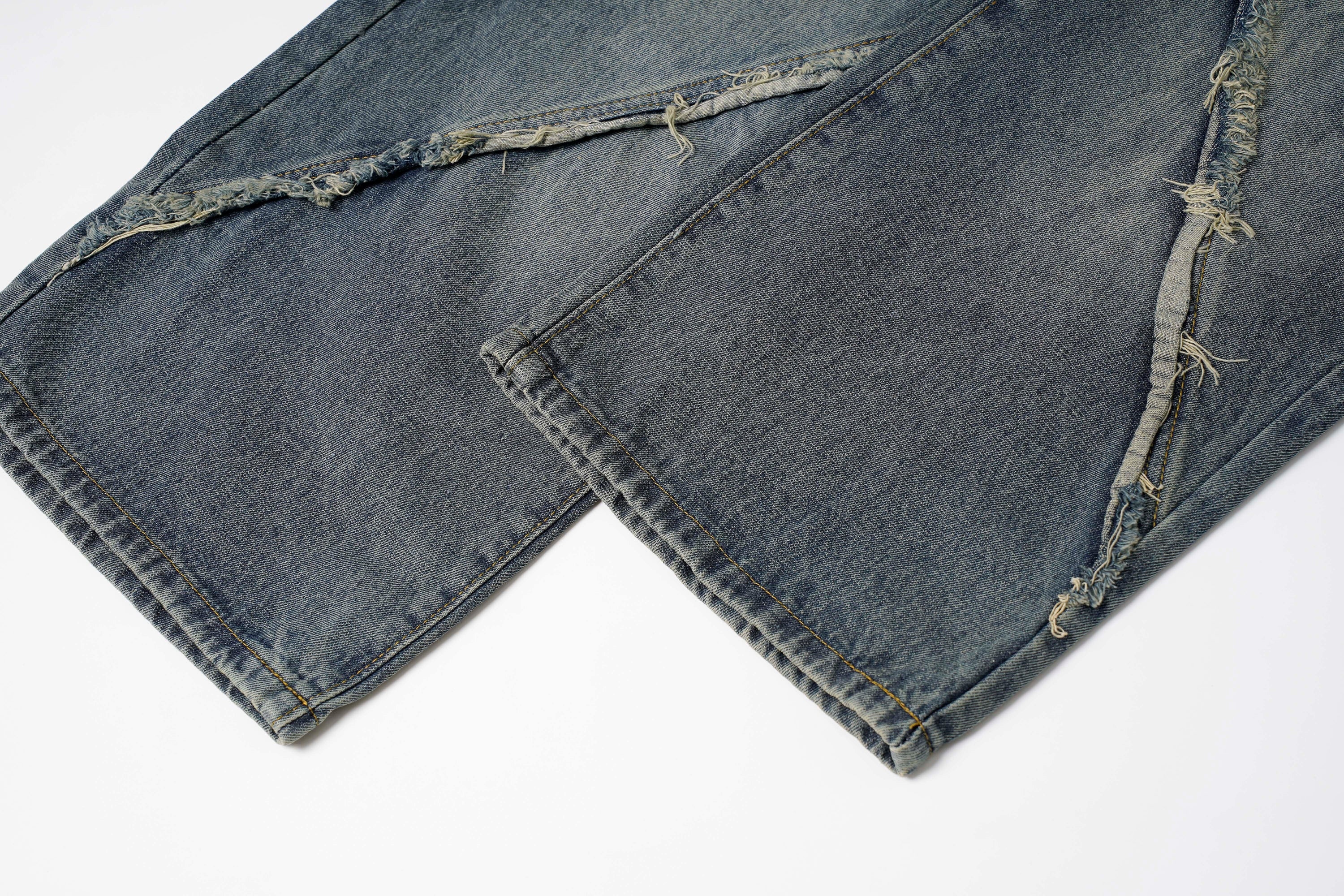 Spiral-Tear Grunge Wide-Leg Denim Jeans | Distressed Streetwear
